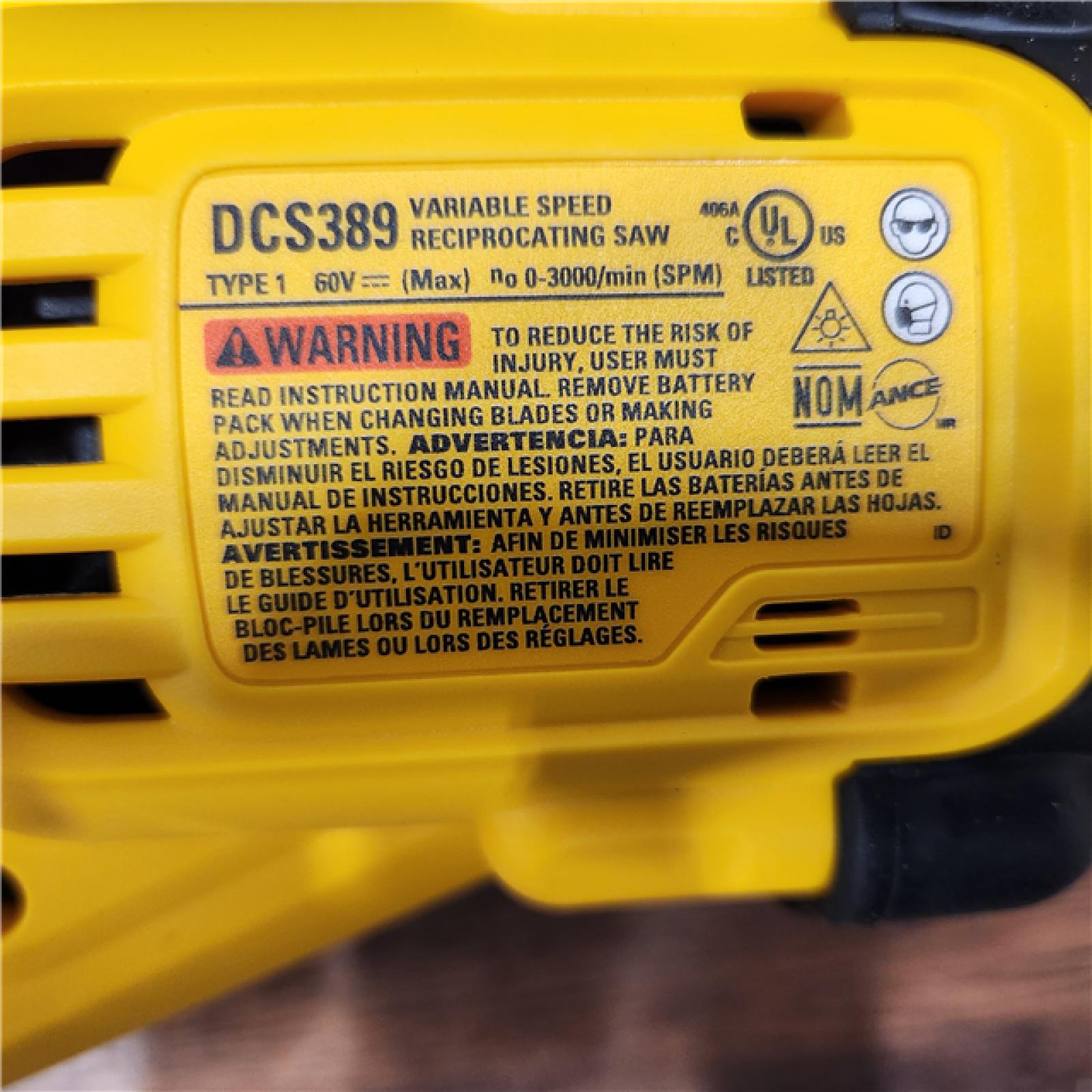 AS-IS DeWalt DCS389B FLEXVOLT 60V MAX Cordless Brushless Reciprocating Saw (Tool-Only)