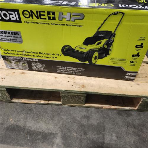 DALLAS LOCATION - AS-IS RYOBI ONE+ HP 18V Brushless 16 in. Cordless Battery Walk Behind Push Lawn Mower with (2) 4.0 Ah Batteries and (1) Charger