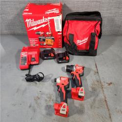 HOUSTON LOCATION - AS-IS (APPEARS LIKE NEW) M18 18V Lithium-Ion Brushless Cordless Compact Drill/Impact Combo Kit (2-Tool) W/(2) 2.0 Ah Batteries, Charger & Bag