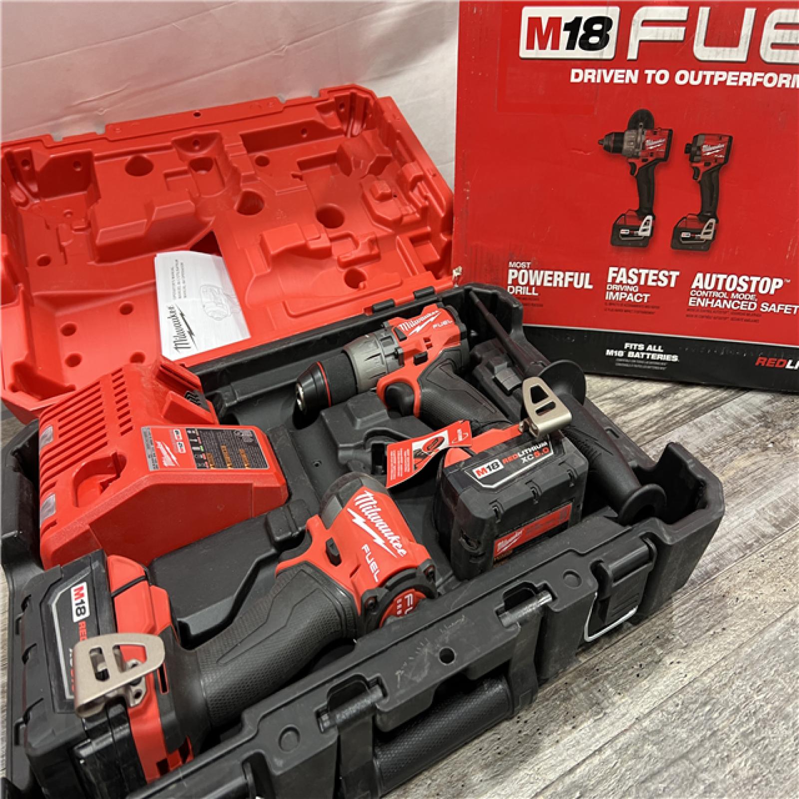 AS-IS Milwaukee M18 FUEL 18V Lithium-Ion Brushless Cordless Hammer Drill and Impact Driver Combo Kit (2-Tool) with 2 Batteries