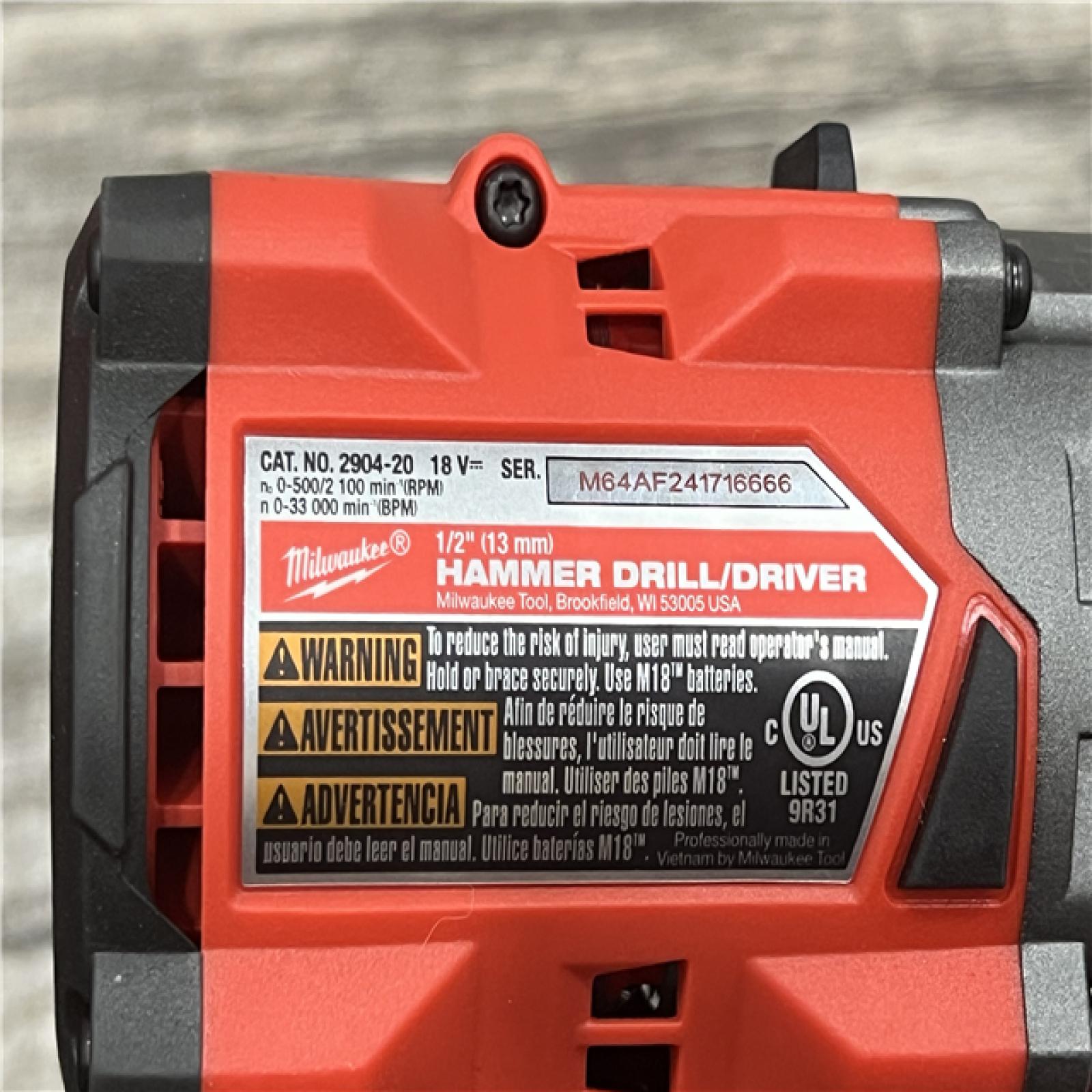 AS-IS Milwaukee 2904-22 Hammer Drill Driver Kit with Batteries  Charger & Tool Case  Red