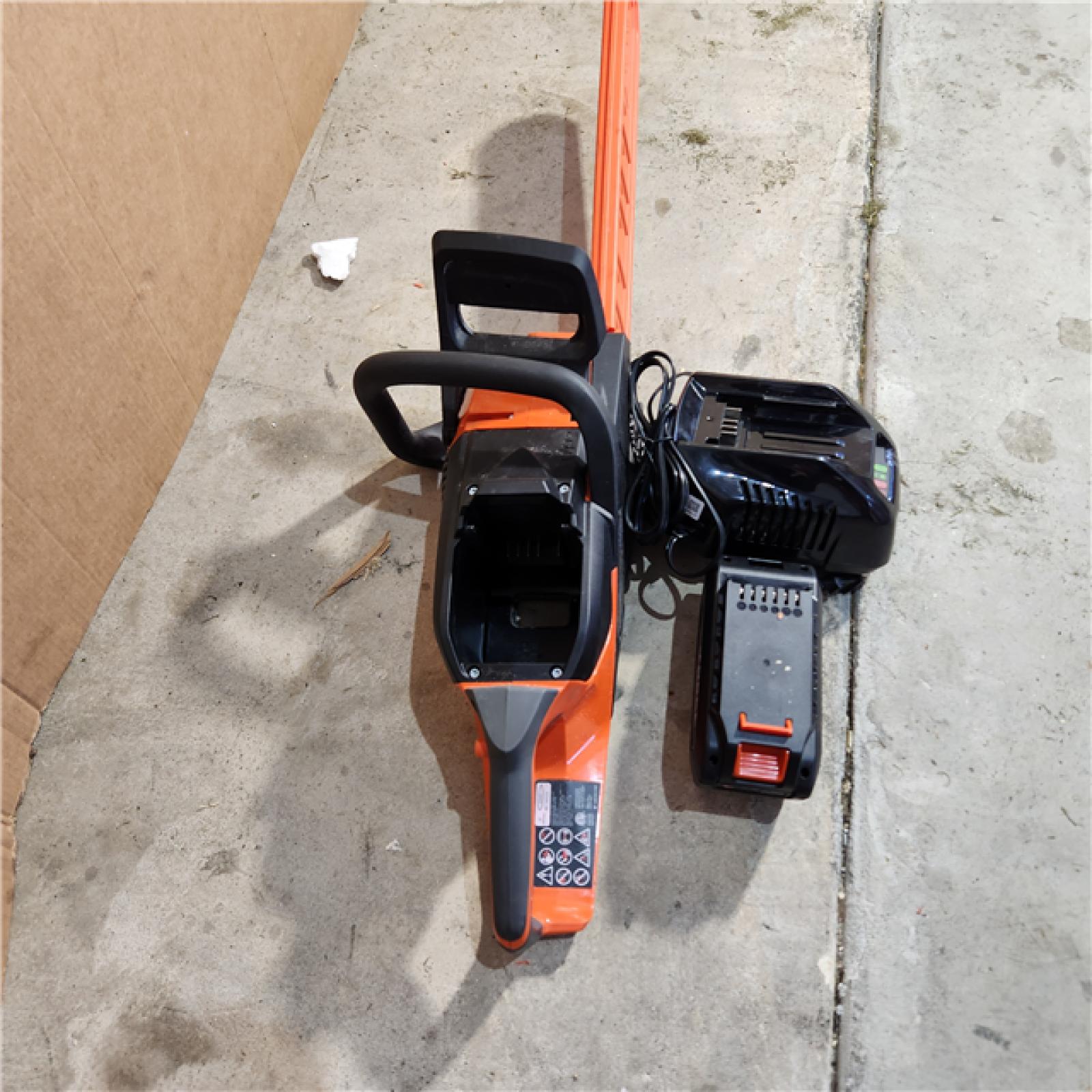 Houston location AS-IS EFORCE 18 in. 56V Cordless Electric Battery Brushless Rear Handle Chainsaw Kit with 5.0Ah Battery and Charger