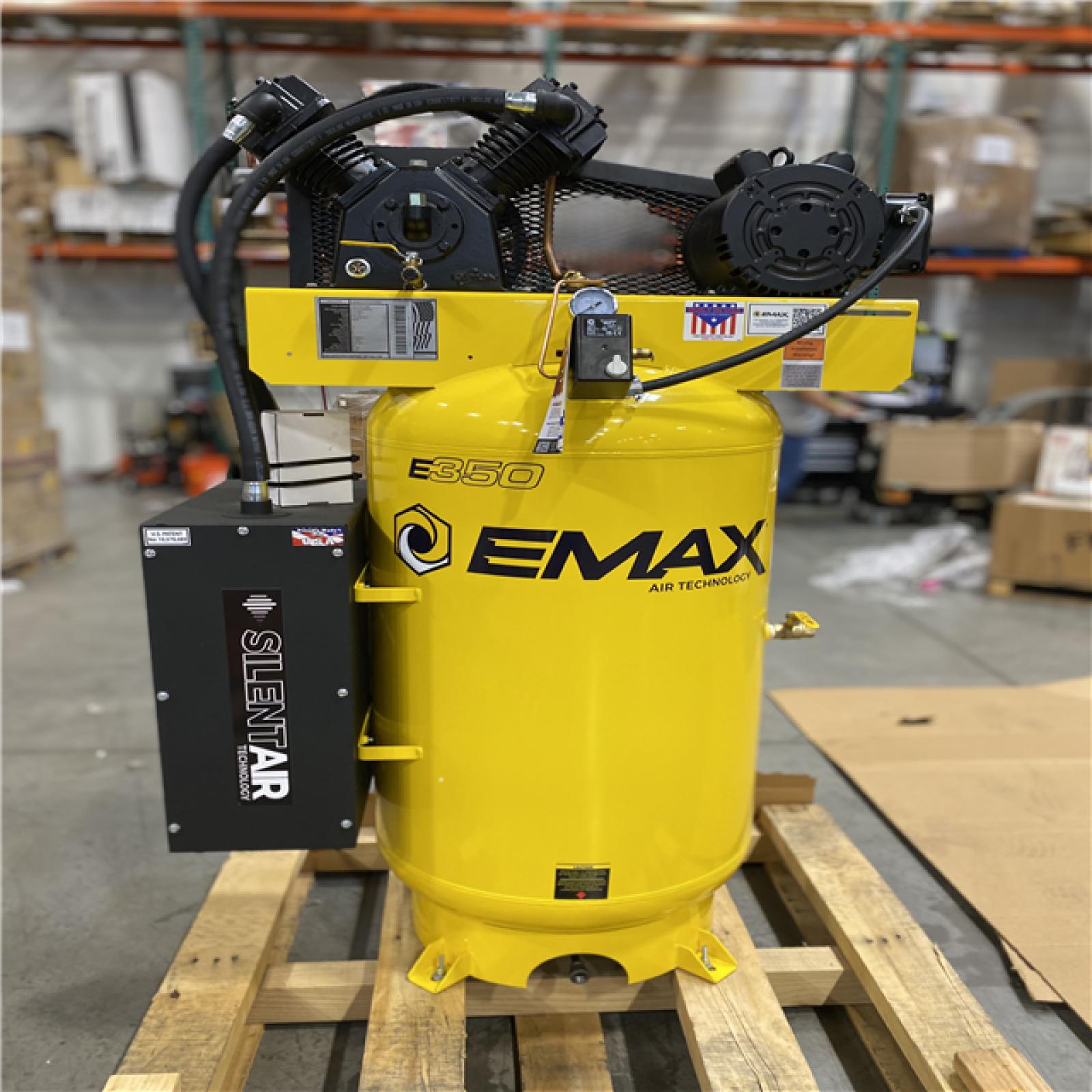 DALLAS LOCATION - EMAX 80 Gal. 175 PSI 5 HP 2-Cylinder 1-Phase Silent Air Electric Air Compressor with Isolator Pads and Auto Drain