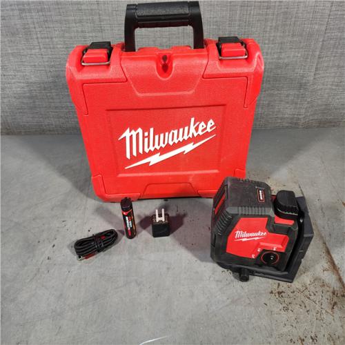 HOUSTON LOCATION - AS-IS MILWAUKEE 100 Ft. REDLITHIUM Lithium-Ion USB Green Rechargeable Cross Line Laser Level with Charger