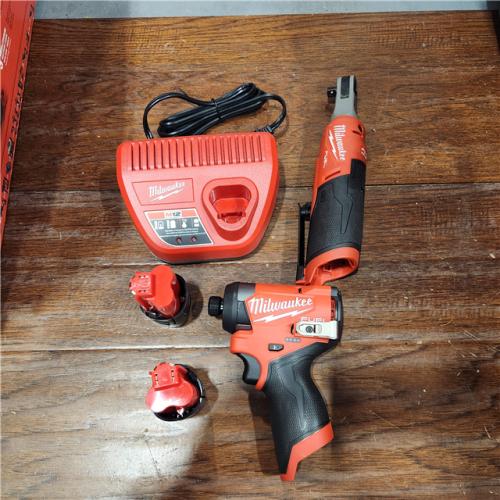 AS-IS Milwaukee M12 FUEL Brushless Cordless 1/4inch Hex Impact Driver with 3/8inch Ratchet Kit