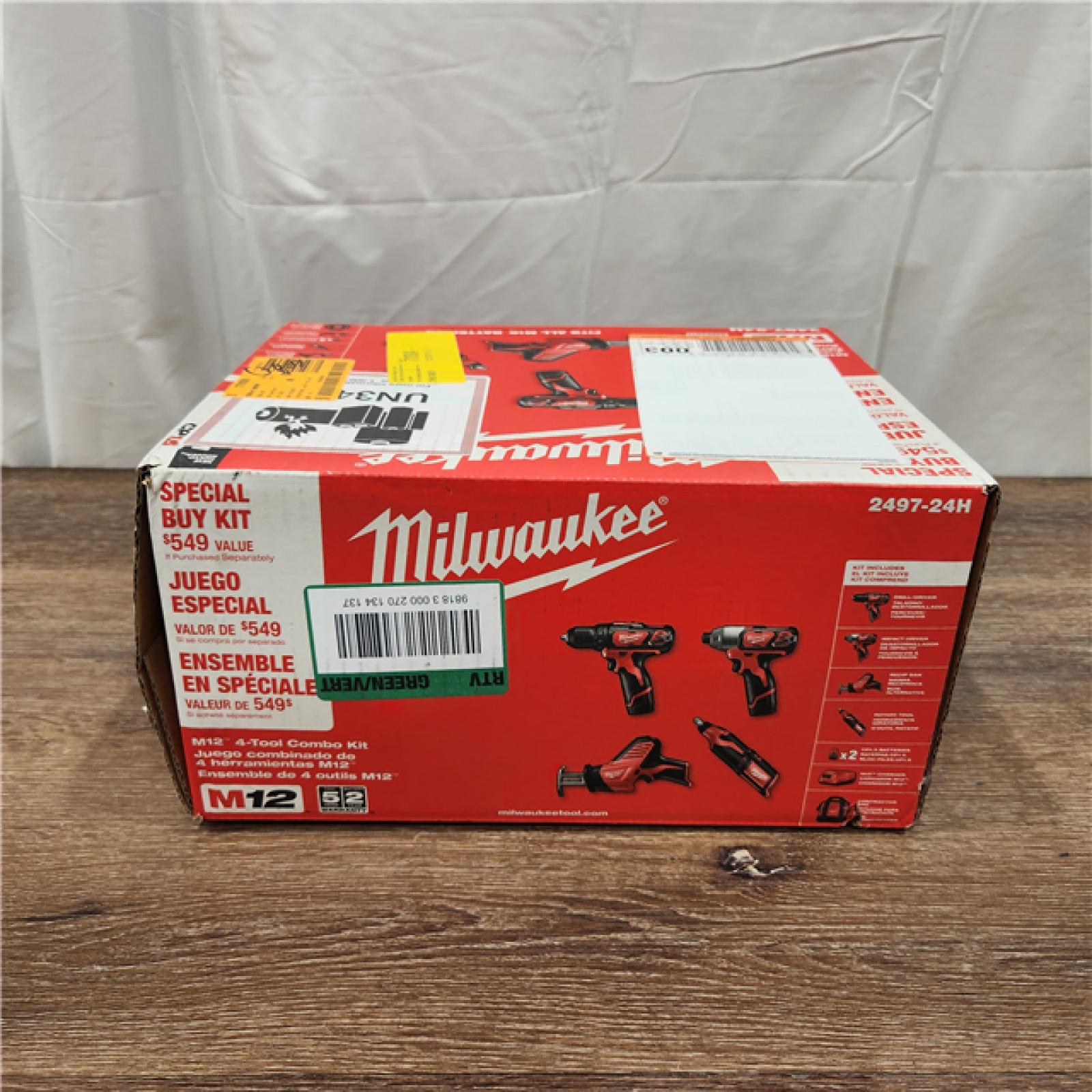 AS-IS Milwaukee M12 12V Lithium-Ion Brushed Cordless (4-Tool) Combo Kit