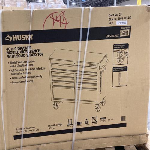 DALLAS LOCATION - Husky Tool Storage 46 in. W x 18 in. D Mobile Workbench Cabinet in Gloss Black