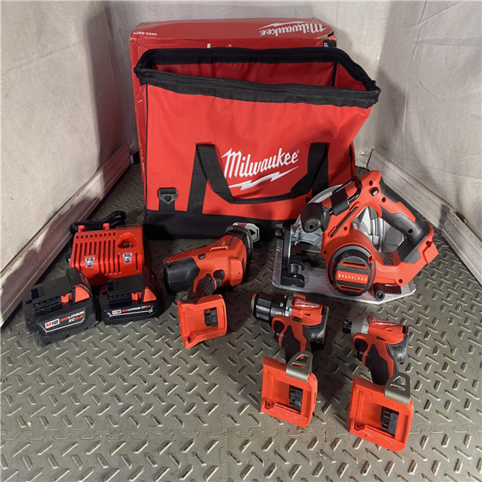 HOUSTON LOCATION - AS-ISM18 18-Volt Lithium-Ion Brushless Cordless Combo Kit (4-Tool) with 2-Batteries, 1-Charger and Tool Bag