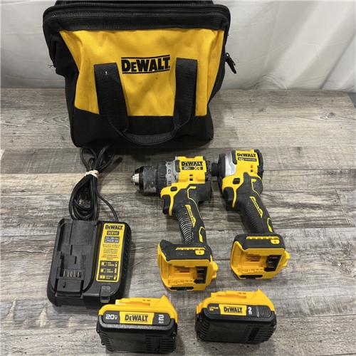 AS-IS DEWALT 20V MAX XR Cordless Drill/Driver, ATOMIC Impact Driver 2 Tool Combo Kit, (2) 2.0Ah Batteries, Charger, and Bag