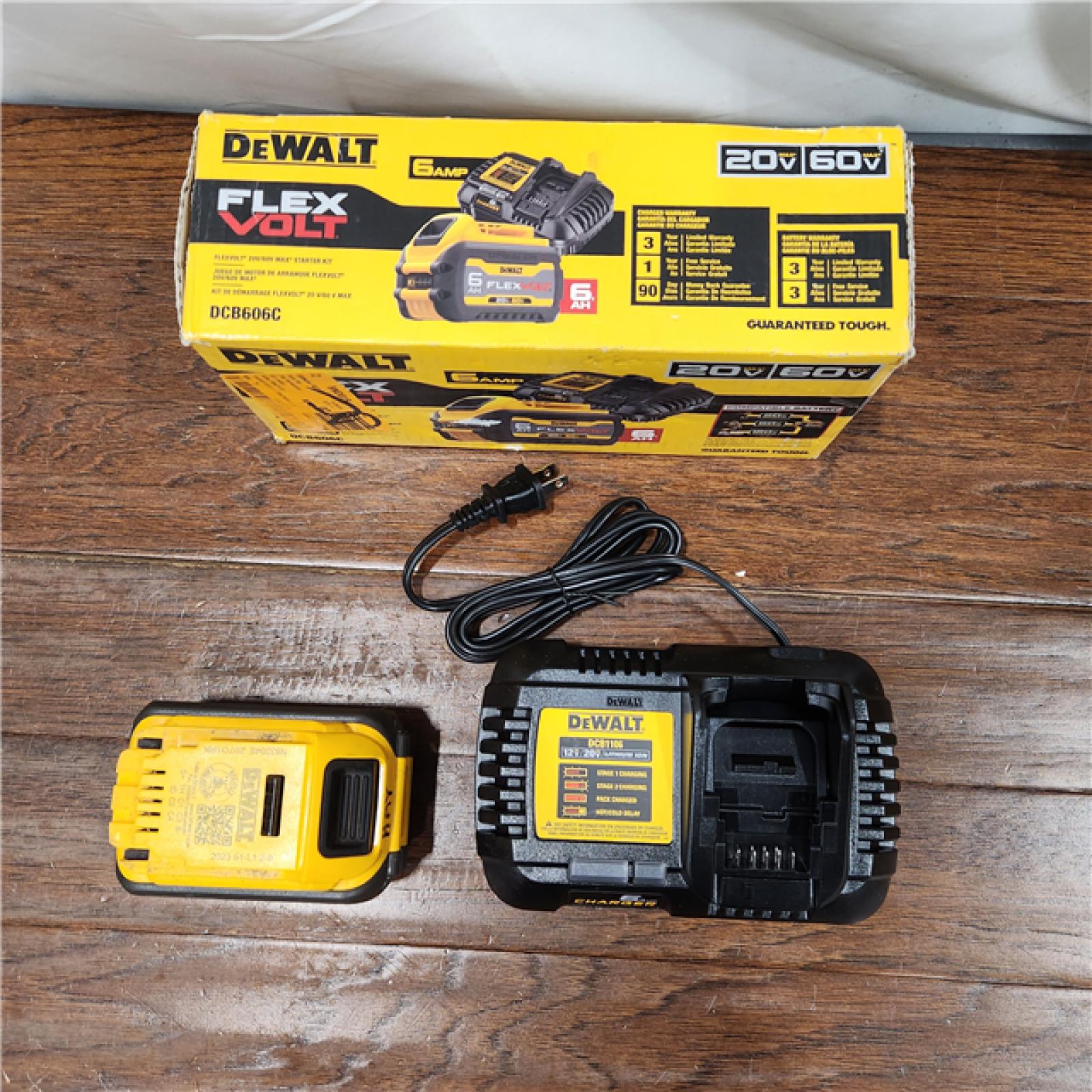 AS-IS DEWALT FLEXVOLT 20V/60V MAX Lithium-Ion 6.0Ah Battery Pack with 6 Amp Output Charger