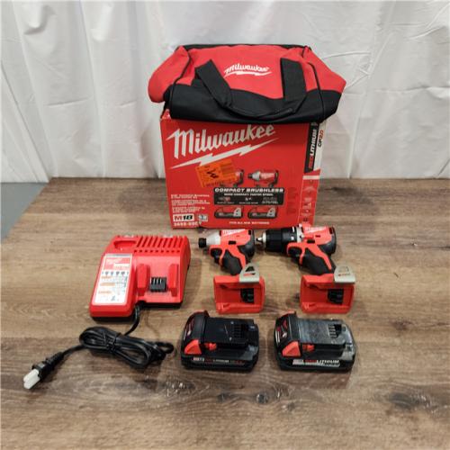 AS-IS M18 18V Lithium-Ion Brushless Cordless Compact Drill/Impact Combo Kit (2-Tool) W/(2) 2.0 Ah Batteries, Charger & Bag