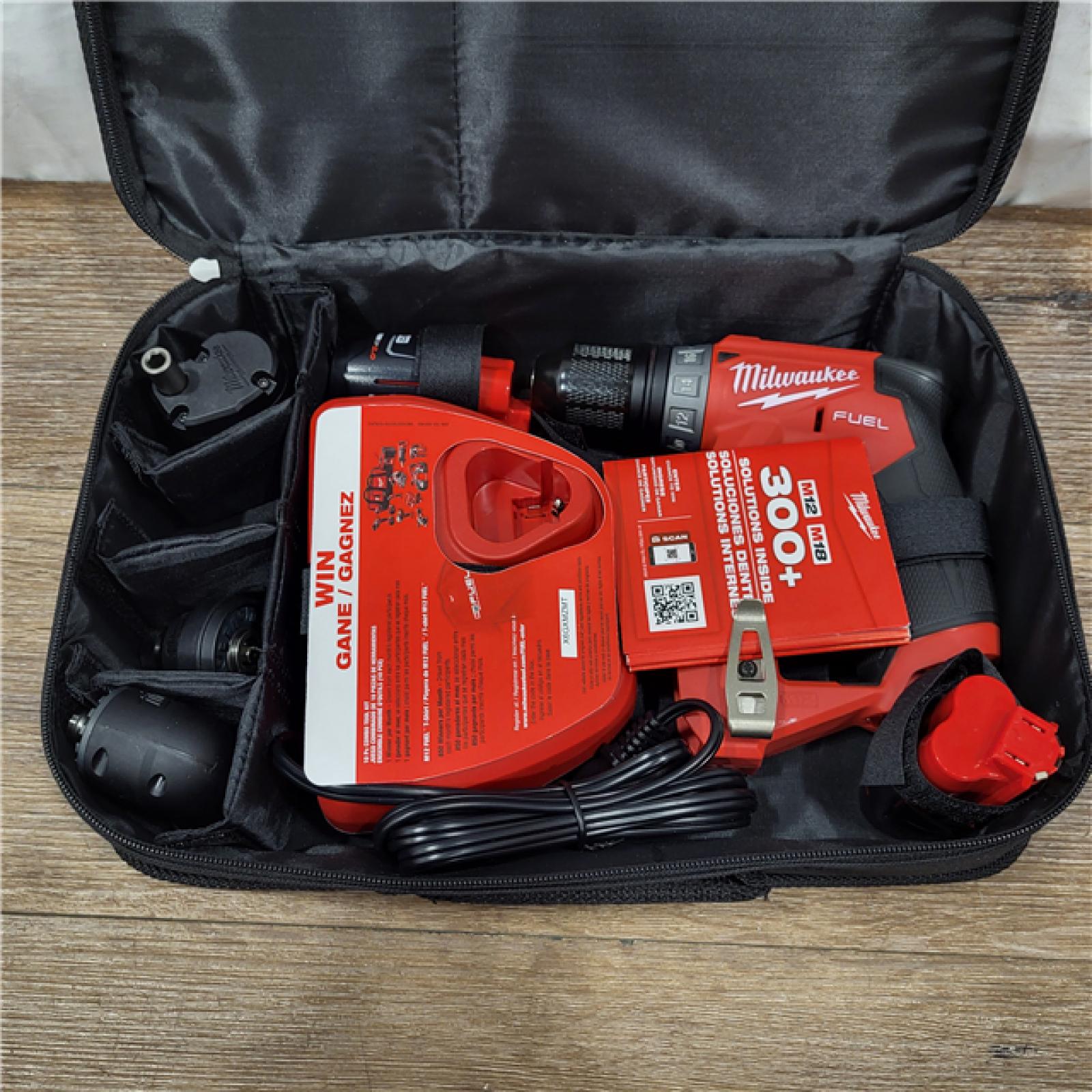 AS-IS Milwaukee M12 FUEL 12V Lithium-Ion Brushless Cordless 4-in-1 Installation 3/8 in. Drill Driver Kit with 4-Tool Heads