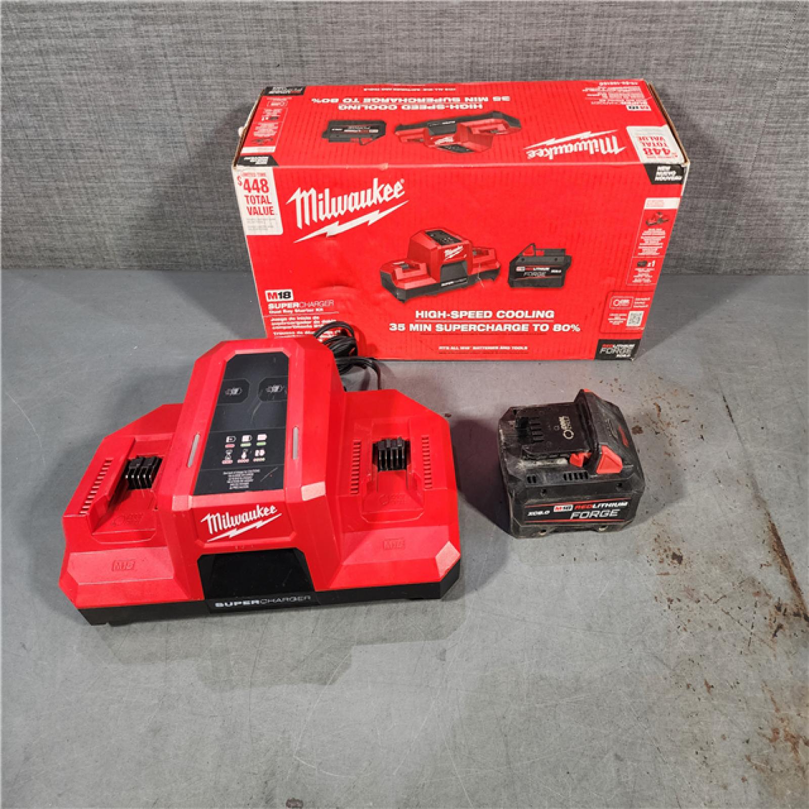 HOUSTON LOCATION - AS-IS M18 18V Lithium-Ion REDLITHIUM FORGE 8.0 Ah Battery Pack with M18 18V Dual Bay Simultaneous Super Charger