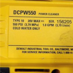 AS-IS DEWALT 20V MAX 550 PSI 1.0 GPM Cold Water Cordless Battery Power Cleaner with 4 Nozzles (Tool Only)