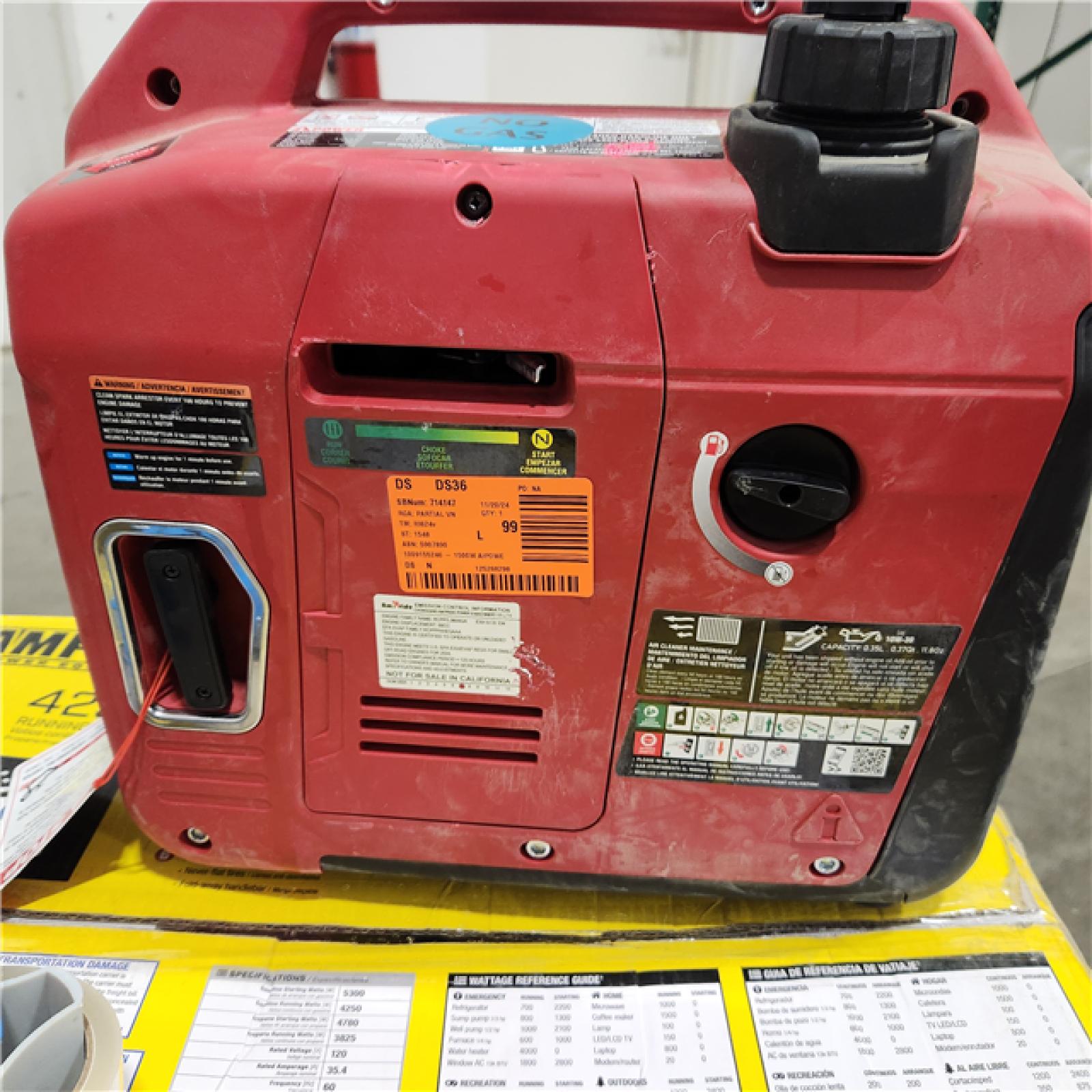 DALLAS LOCATION - AS-IS A-iPower 1500-Watt Recoil Start Gasoline Powered Ultra-Light Inverter Generator with 60cc OHV Engine and CO Sensor Shutdown