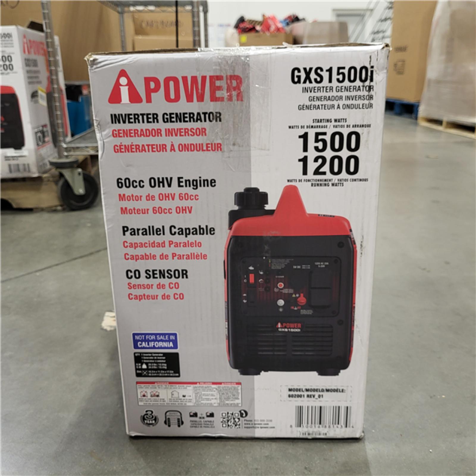 AS-IS A-iPower 1500-Watt Recoil Start Gasoline Powered Ultra-Light Inverter Generator with 60cc OHV Engine and CO Sensor Shutdown