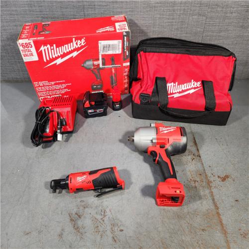 HOUSTON LOCATION - AS-IS M12/M18 12/18V Lithium-Ion Cordless 3/8 in. Ratchet and 1/2 in. High Torque Impact Wrench with Friction Ring Combo Kit