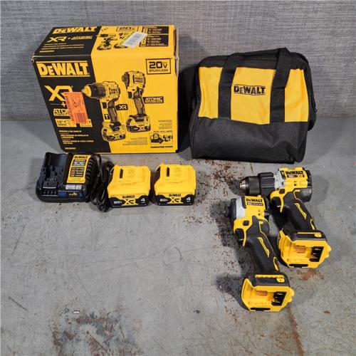 HOUSTON LOCATION - AS-IS DEWALT 20V MAX XR Hammer Drill and ATOMIC Impact Driver 2 Tool Cordless Combo Kit with (2) 4.0Ah Batteries, Charger, and Bag