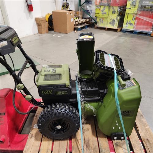 Dallas Location - As-Is Green Machine 62V 24 in.Snow Blower with (2) 8.0 Ah Batteries and Dual-Port Charger