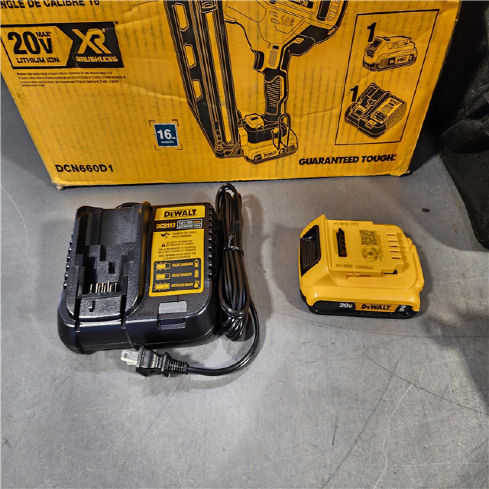 HOUSTON LOCATION - AS-IS DeWalt DCN660D1 20V 16 Gauge Cordless Angled Finish Nailer Kit W/ 2Ah Battery