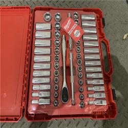 Houston location AS-IS Milwaukee 48-22-9008 3/8 in. Drive 56pc Ratchet & Socket Set (SAE & Metric)