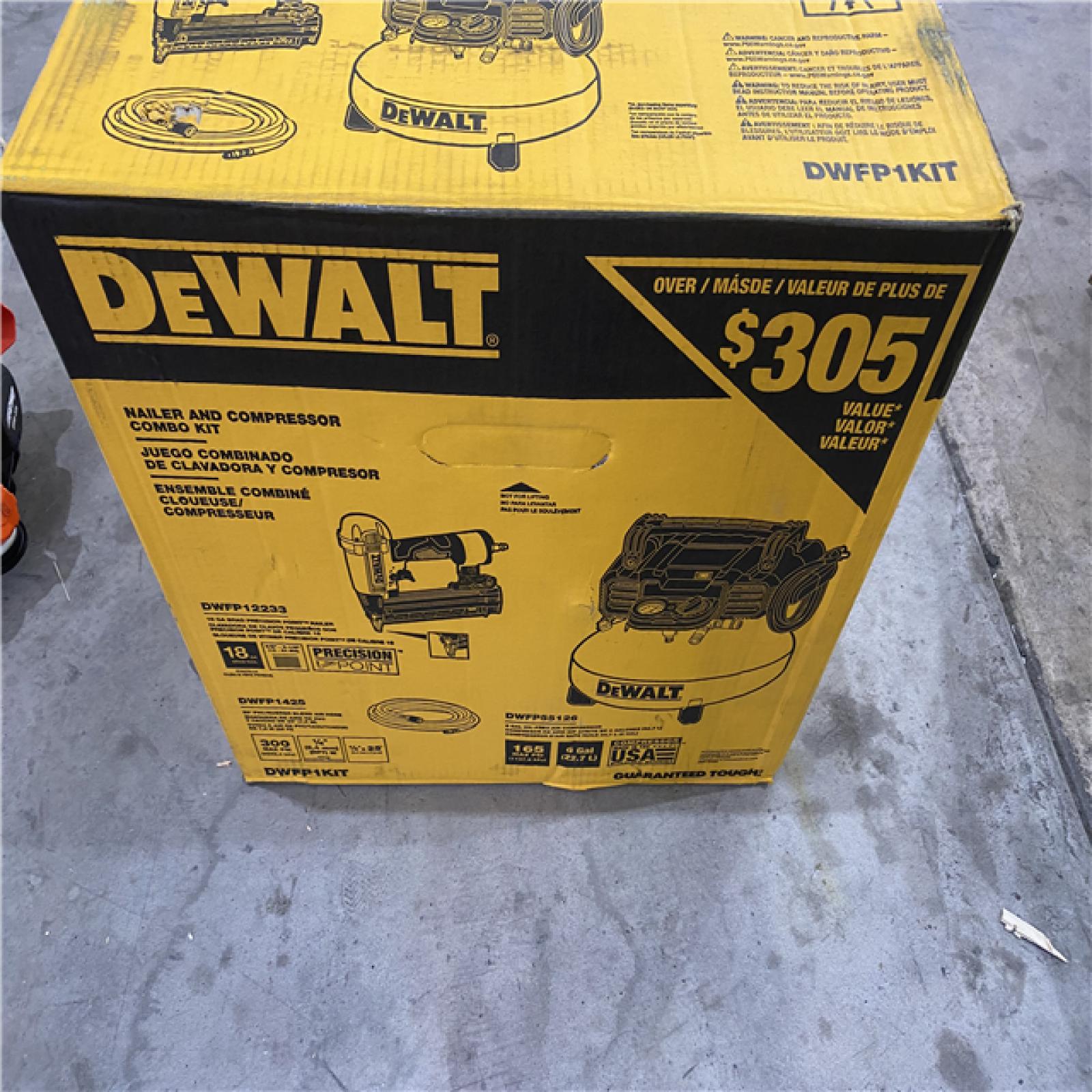 Houston location AS-IS  DEWALT 6 Gal. 18-Gauge Brad Nailer and Heavy-Duty Pancake Electric Air Compressor Combo Kit