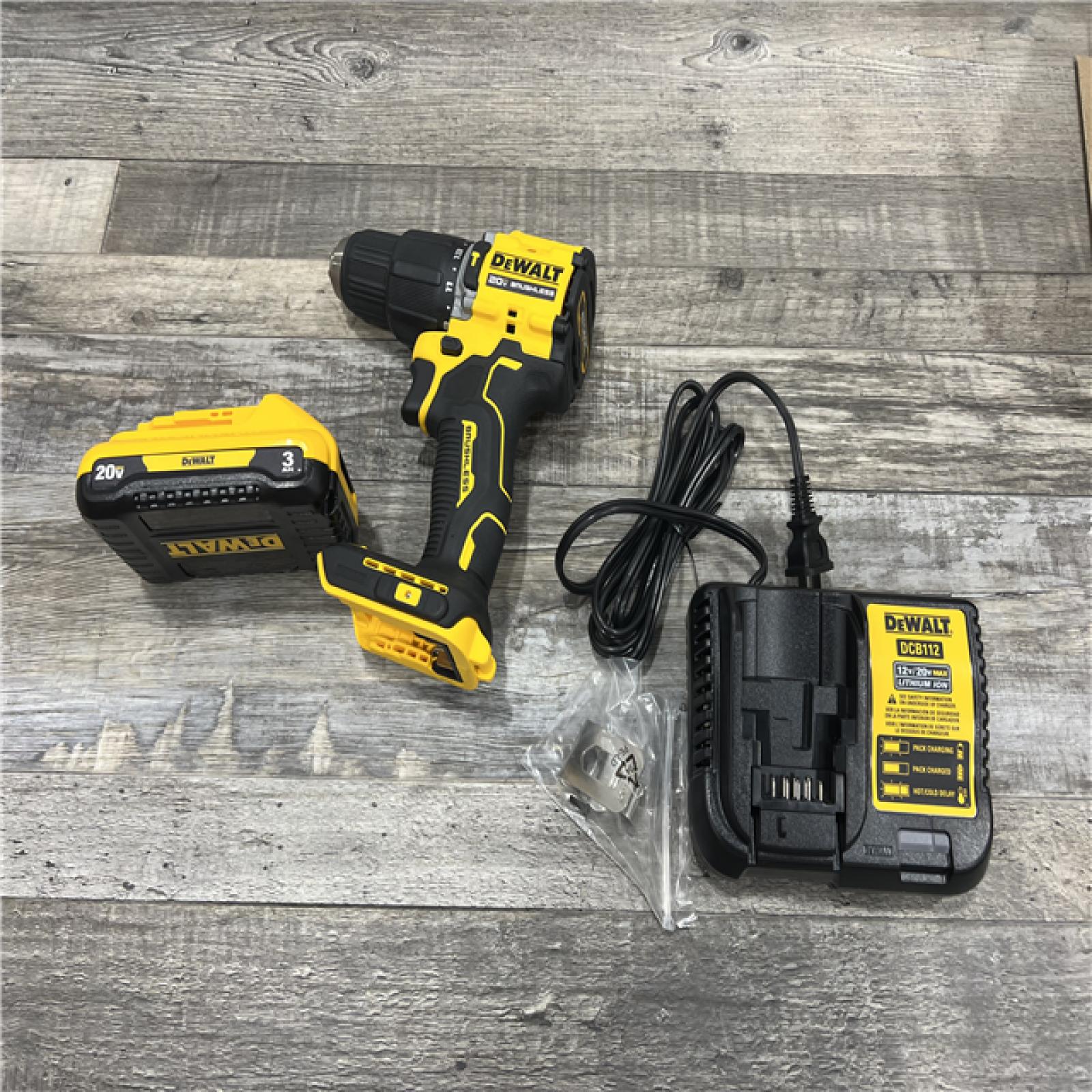 AS-IS DEWALT ATOMIC 20-Volt Lithium-Ion Cordless 1/2 in. Compact Hammer Drill with 3.0Ah Battery, Charger and Bag