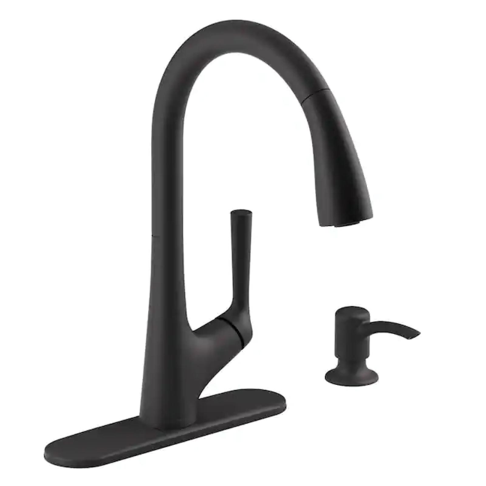 DALLAS LOCATION - NEW! KOHLER Elmbrook Single-Handle Pull-Down Sprayer Kitchen Faucet in Matte Black PALLET (6 UNITS)