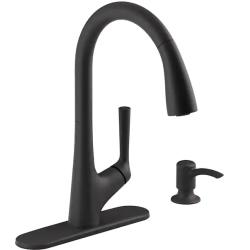 DALLAS LOCATION - NEW! KOHLER Elmbrook Single-Handle Pull-Down Sprayer Kitchen Faucet in Matte Black PALLET (6 UNITS)