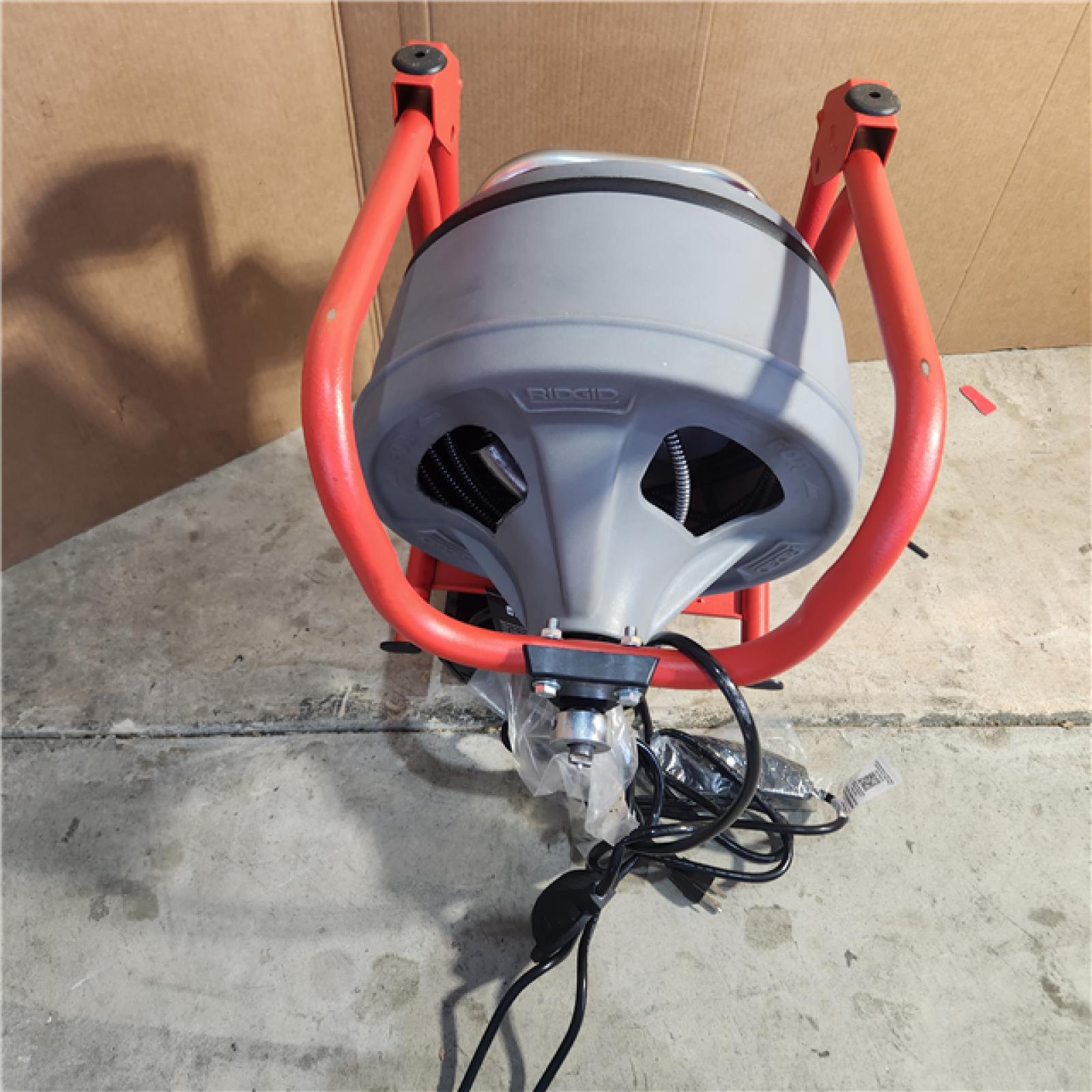 Houston location AS-IS RIGID K-400 Drain Cleaning Snake Auger 120-Volt Drum Machine with C-32IW 3/8 in. X 75 Ft. Cable + 4-Piece Tool Set & Gloves