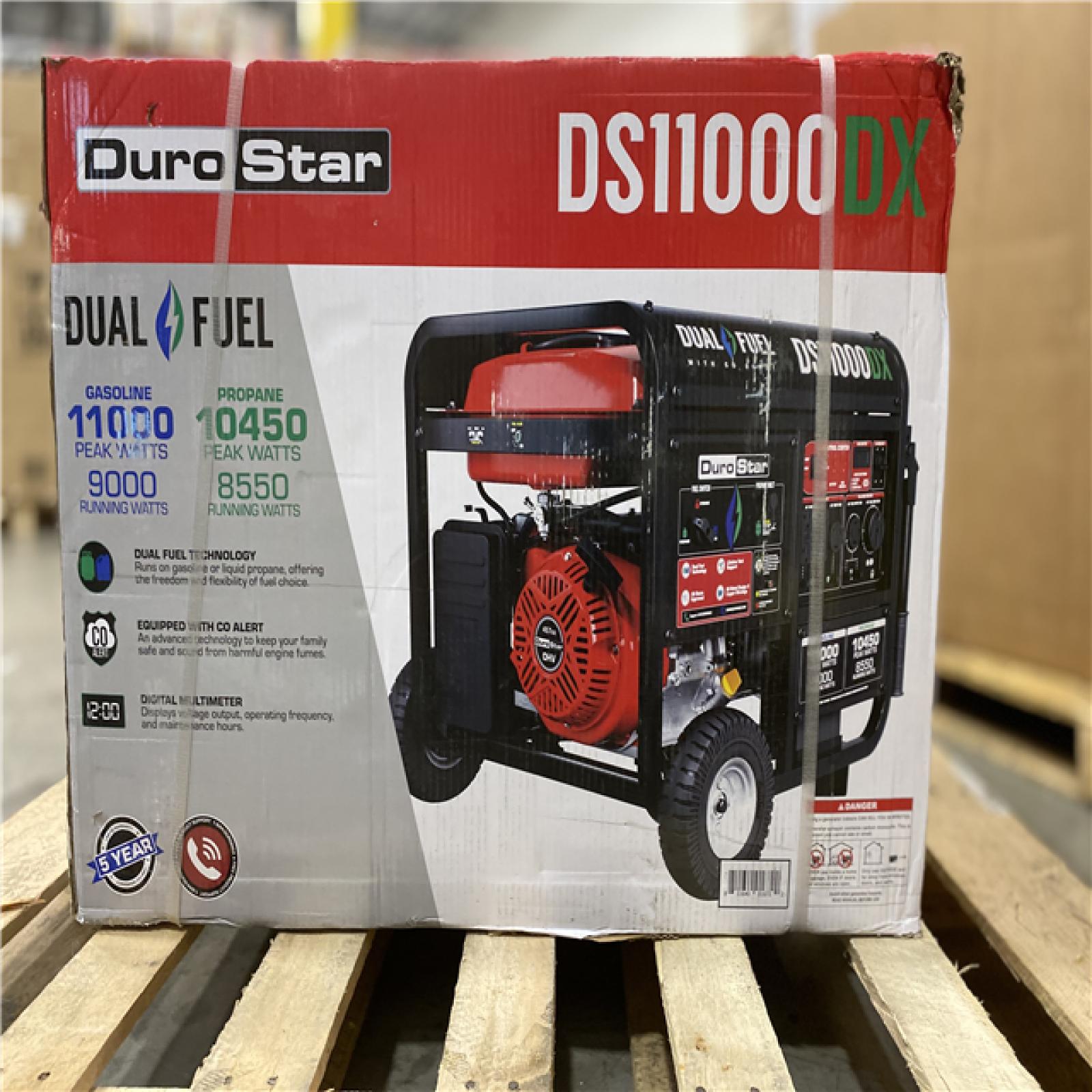 DALLAS LOCATION - Durostar 11,000-Watt/9,000-Watt 457 cc Electric Start Dual Fuel Gas Propane Portable Home Power Back Up Generator with CO Alert