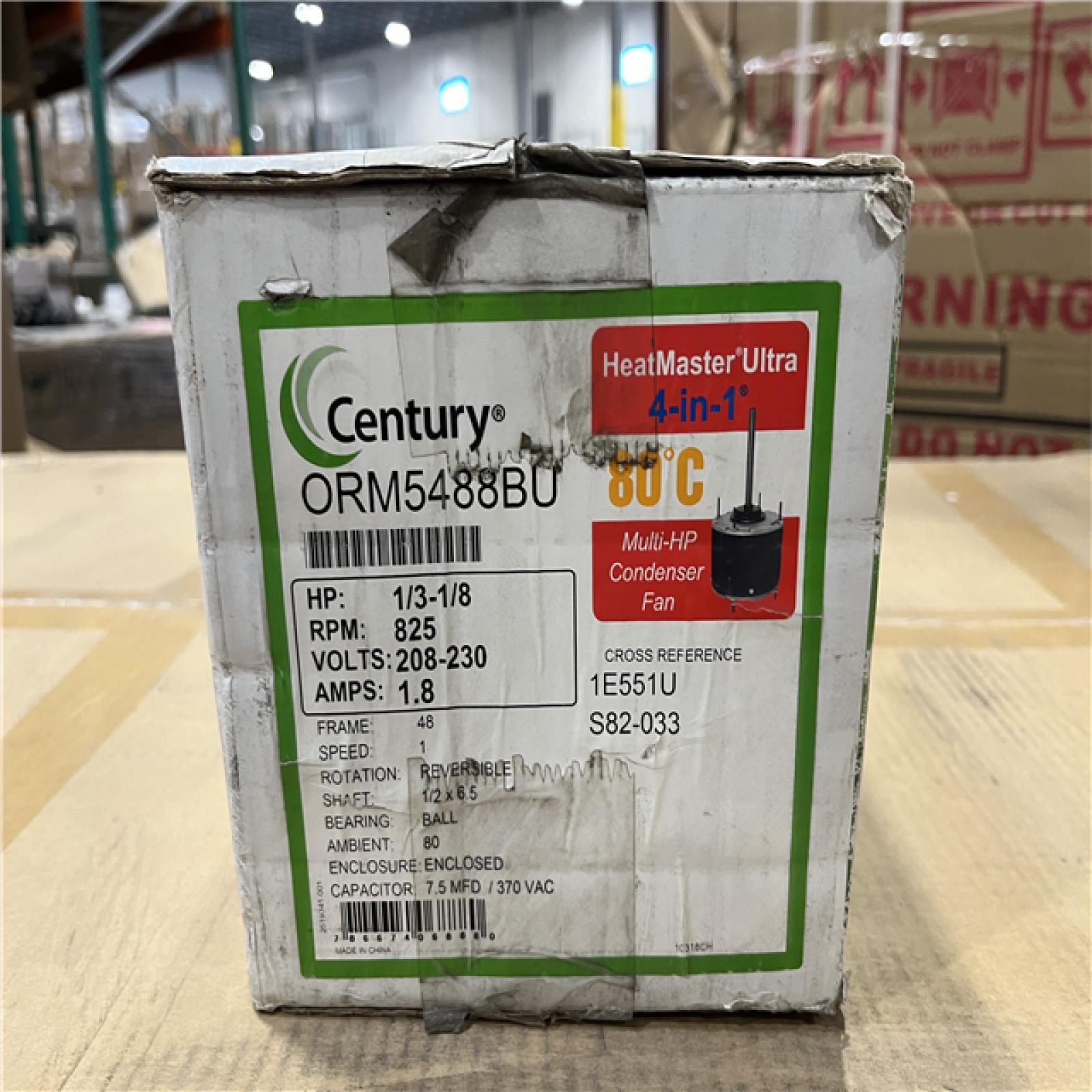 NEW! Century Condenser Fans Motor, 1/3 HP, 825 RPM, 208-230V, TEAO, 48 Frame, 60 Hertz