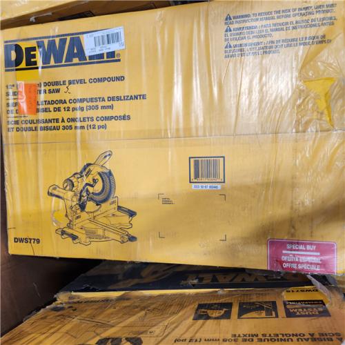 AS-IS NEW DEWALT 15 Amp Corded 12 in. Double Bevel Sliding Compound Miter Saw, Blade Wrench and Material Clamp