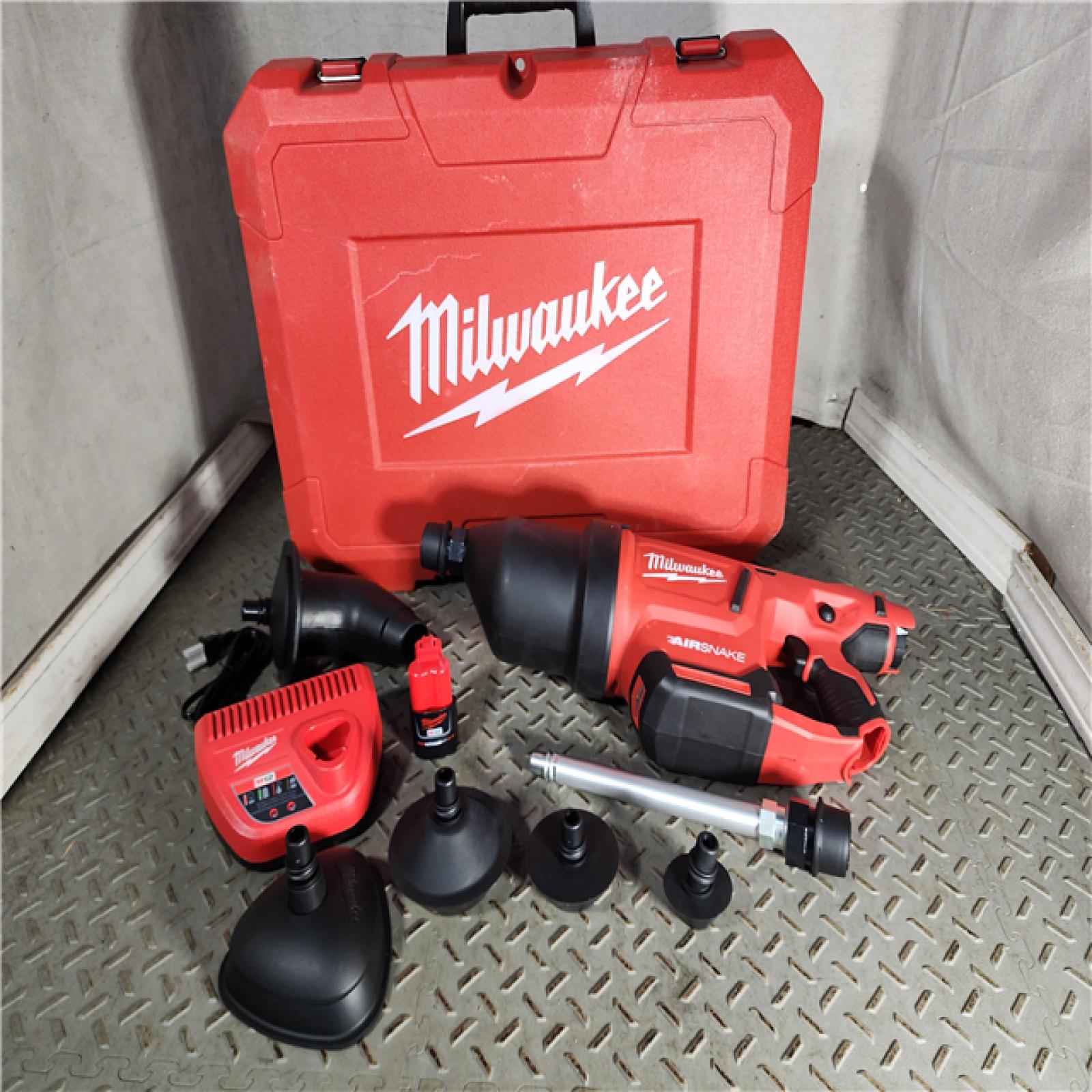 HOUSTON LOCATION - AS-IS M12 12-Volt Lithium-Ion Cordless Drain Cleaning Airsnake Air Gun Kit with (1) 2.0Ah Battery, Toilet Attachments