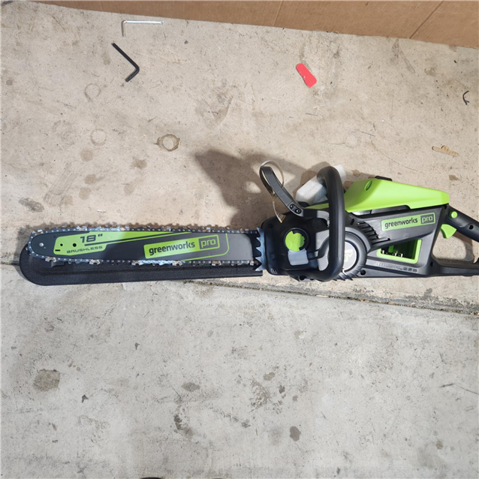 Houston location AS-IS GREENWORKS PRO 18 in. 60-Volt  Battery Chainsaw (Tool-Only)