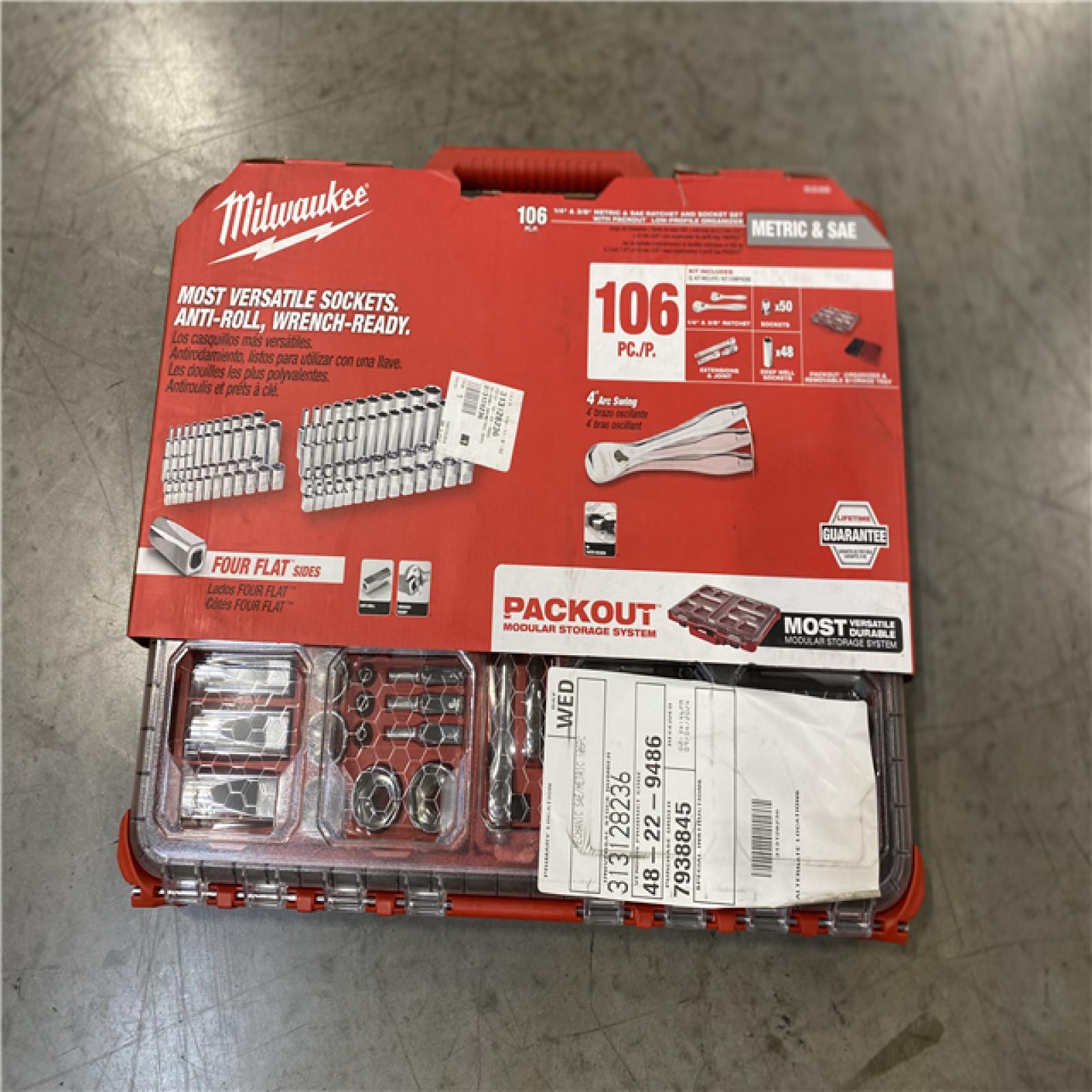 NEW! - Milwaukee 3/8 in. and 1/4 in. Drive SAE/Metric Ratchet and Socket Mechanics Tool Set with PACKOUT Case (106-Piece)