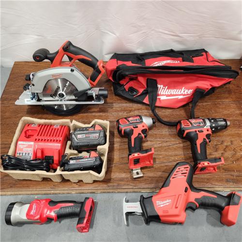 AS-IS Milwaukee M18 18-Volt Lithium-Ion Cordless Combo Tool Kit (5-Tool) with (1) 3.0Ah and (1) 1.5Ah Battery, (1) Charger, (1) Tool Bag