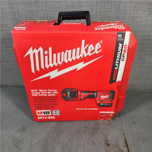 HOUSTON LOCATION - AS-IS (APPEARS LIKE NEW) M18 18V Lithium-Ion Cordless Short Throw Press Tool Kit with 3 PEX Crimp Jaws (2) 2.0 Ah Batteries and Charger