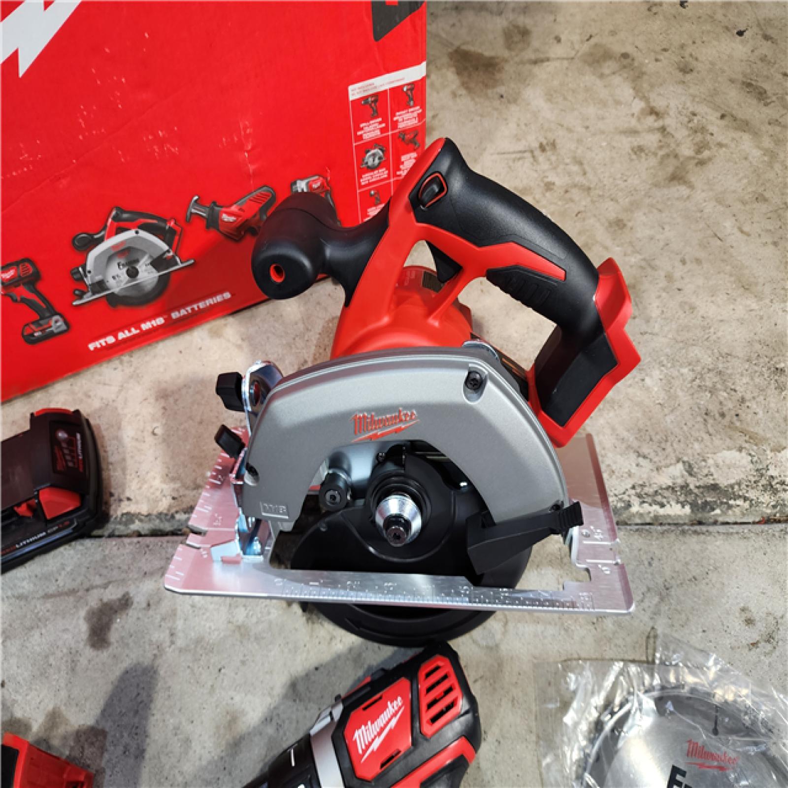 HOUSTON LOCATION - AS-IS (APPEARS LIKE NEW) Milwaukee M18 18-Volt Lithium-Ion Cordless Combo Tool Kit (5-Tool) with (1) 3.0Ah and (1) 1.5Ah Battery, (1) Charger, (1) Tool Bag