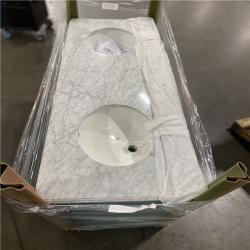 DALLAS LOCATION - Home Decorators Collection Windlowe 61 in. Double Sink Green Bath Vanity with White Carrara Marble Top (Assembled)