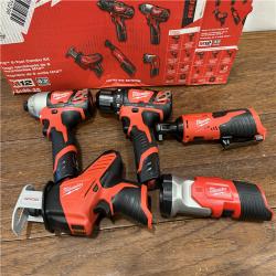 AS-IS MILWAUKEE M12 12V Lithium-Ion Cordless Combo Kit (5-Tool) with Two 1.5Ah Batteries, Charger & Tool Bag