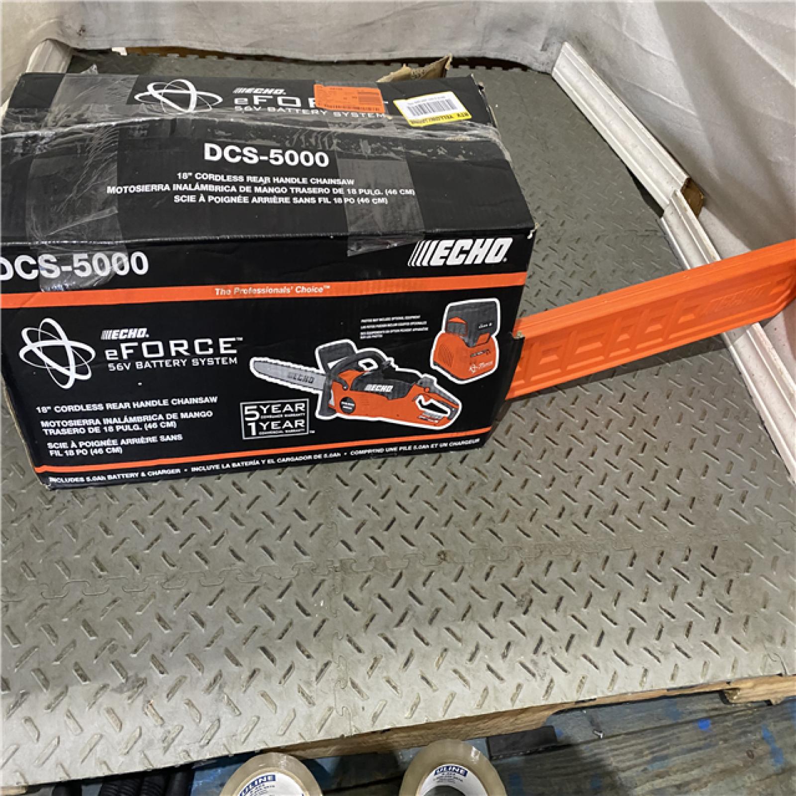 Houston location AS-IS Echo EFORCE 18 in. 56V Cordless Electric Battery Brushless Rear Handle Chainsaw Kit with 5.0Ah Battery and Charger - DCS-5000-18C2