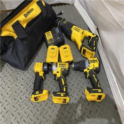 Houston location AS-IS DEWALT 20V Lithium-Ion Cordless Brushless 4 Tool Combo Kit with (2) 5.0Ah Batteries and Charger