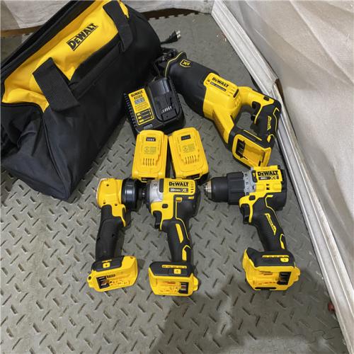 Houston location AS-IS DEWALT 20V Lithium-Ion Cordless Brushless 4 Tool Combo Kit with (2) 5.0Ah Batteries and Charger