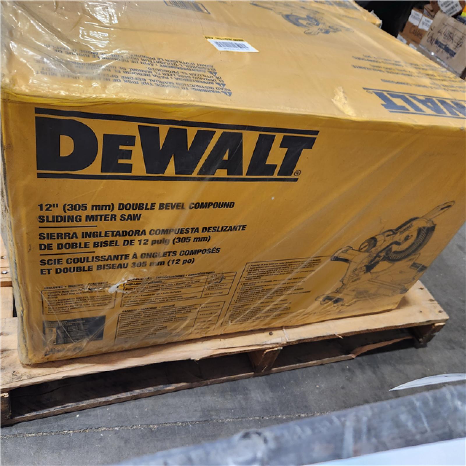 Dallas Location - NEW-  DEWALT 15 Amp Corded 12 in. Double Bevel Sliding Compound Miter Saw, Blade Wrench and Material Clamp