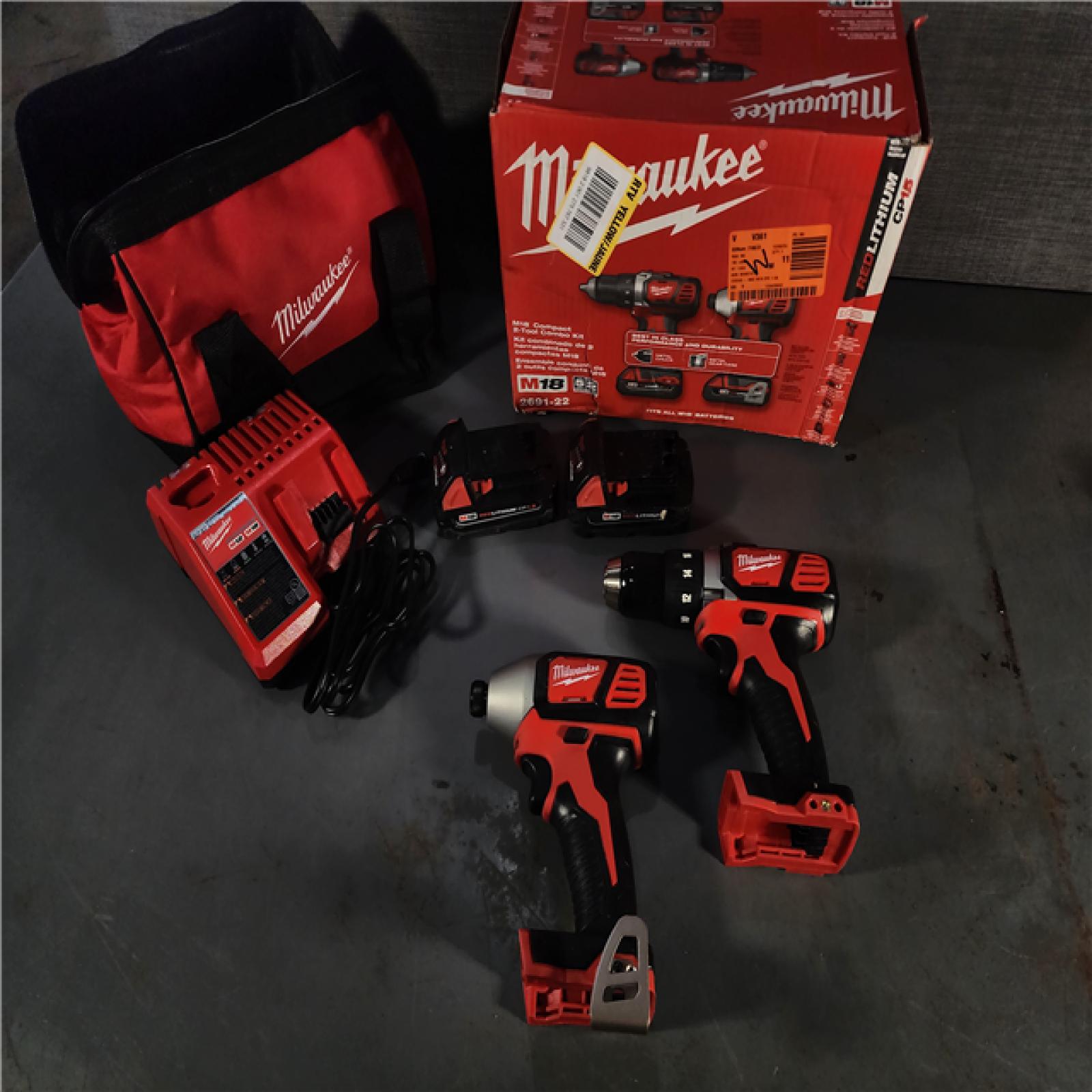 HOUSTON LOCATION - AS-IS Milwaukee M18 18V Cordless Brushed 2 Tool Drill/Driver and Impact Driver Kit