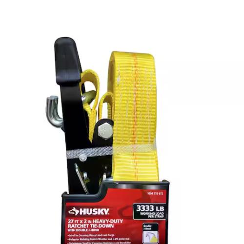 DALLAS LOCATION - Husky 27 ft. x 2 in. Heavy-Duty Ratchet Tie-Down Strap with J Hook -(6 UNITS)