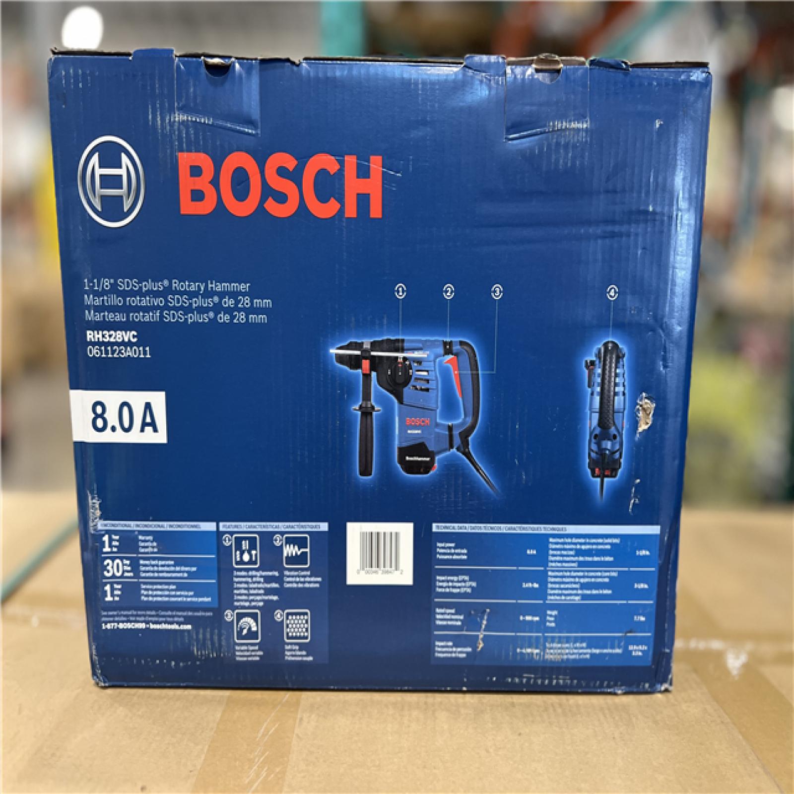 NEW! - Bosch 8 Amp 1-1/8 in. Corded Variable Speed SDS-Plus Concrete/Masonry Rotary Hammer Drill with Depth Gauge and Carrying Case