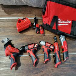 CALIFORNIA NEW MILWAUKEE M12 5-TOOL COMBO KIT (2 BATTERIES, 1 CHARGER, AND BAG INCLUDED)