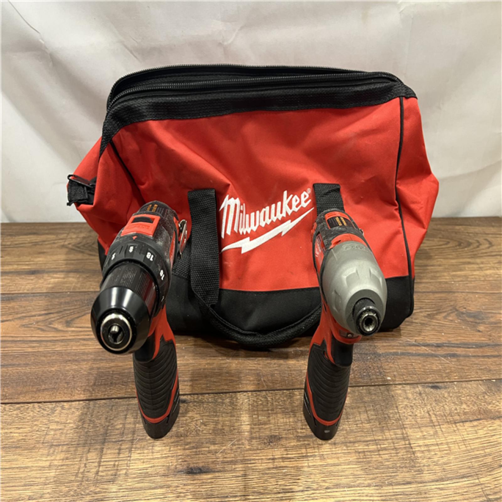 AS IS MILWAUKEE M12 12V Lithium-Ion Cordless Combo Kit (5-Tool) with Two 1.5Ah Batteries, Charger & Tool Bag